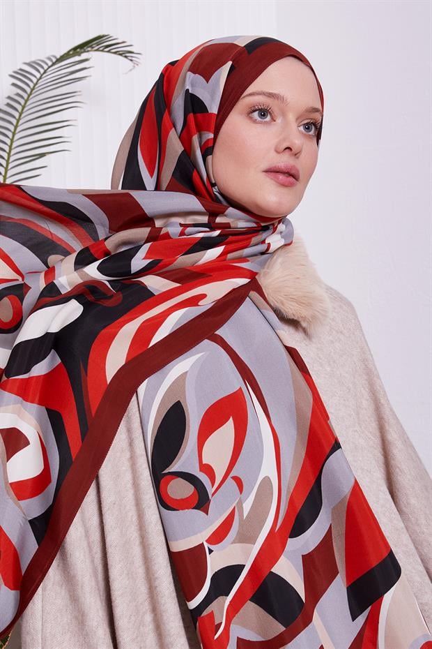 Kırmızı Damla Desen Royal Şal