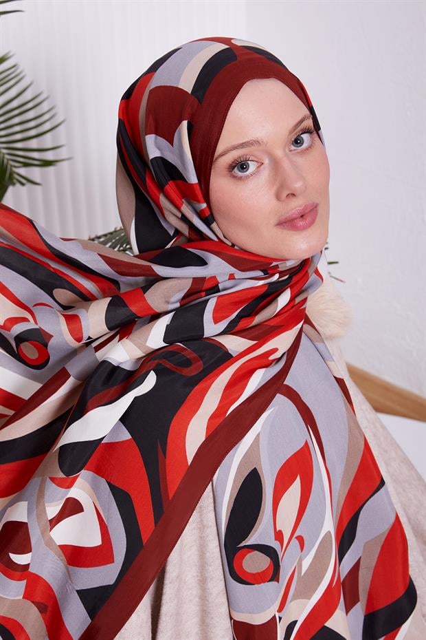 Kırmızı Damla Desen Royal Şal