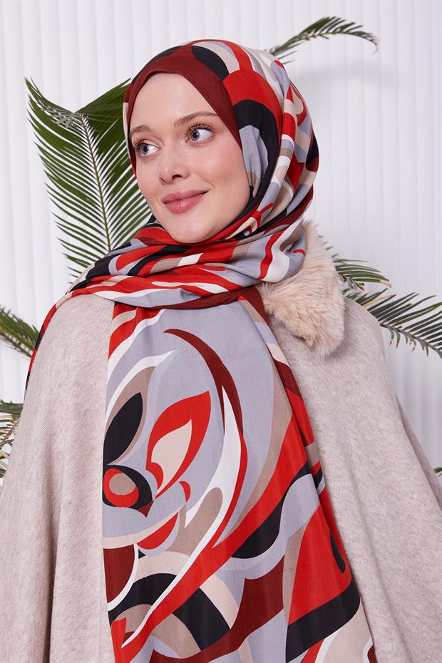 Kırmızı Damla Desen Royal Şal