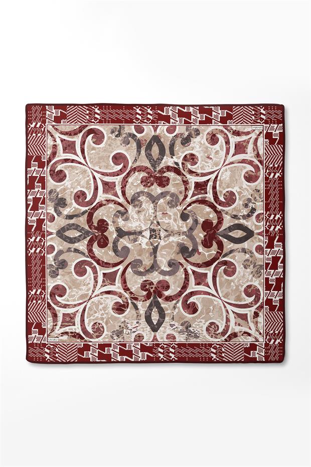 Kırmızı Desenli Twill İpek Eşerp
