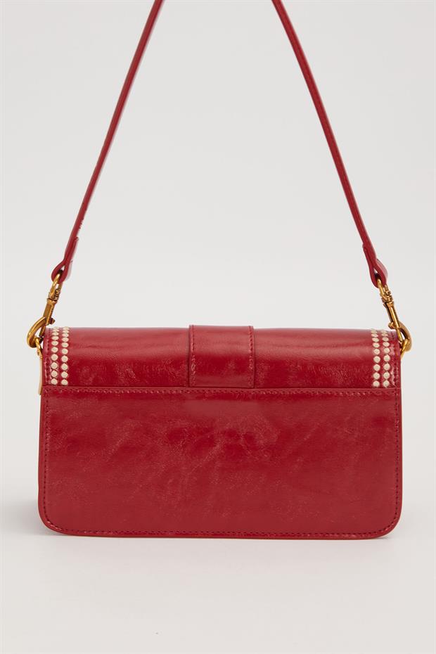 Kırmızı Dikişli Logo Detay Omuz Çantası