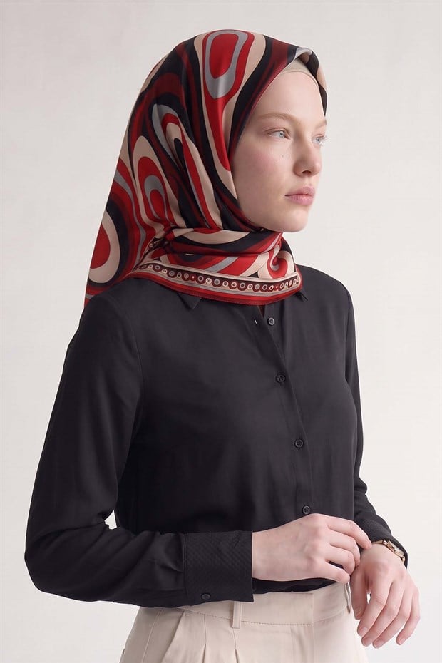 Kırmızı Döngü Desen Marvella Eşarp