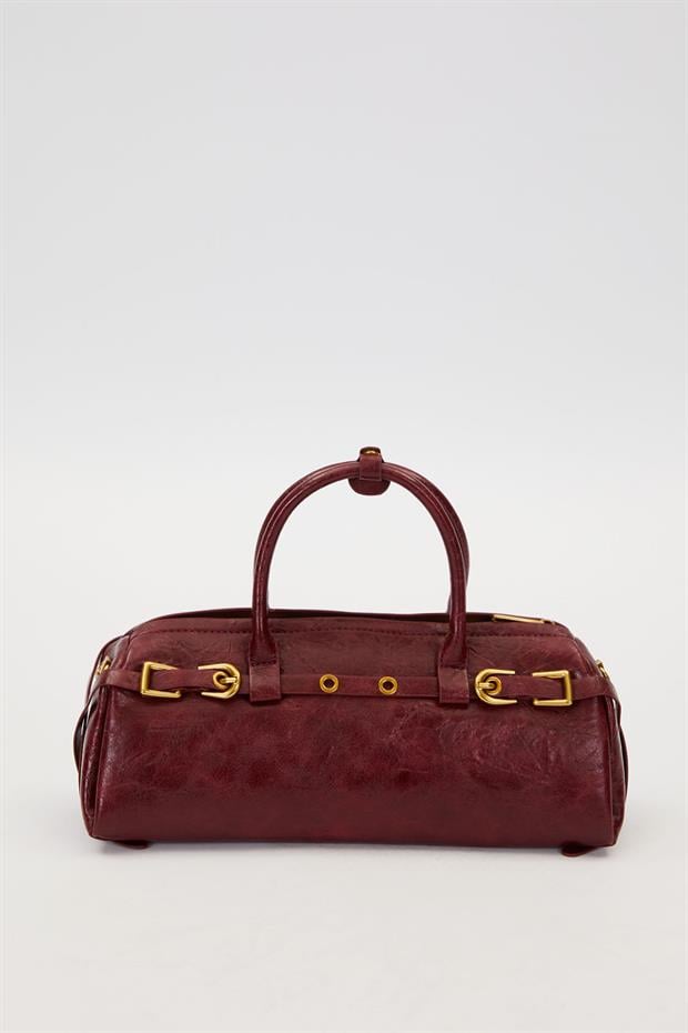 Kırmızı Eskitme Aksesuarlı El Çantası