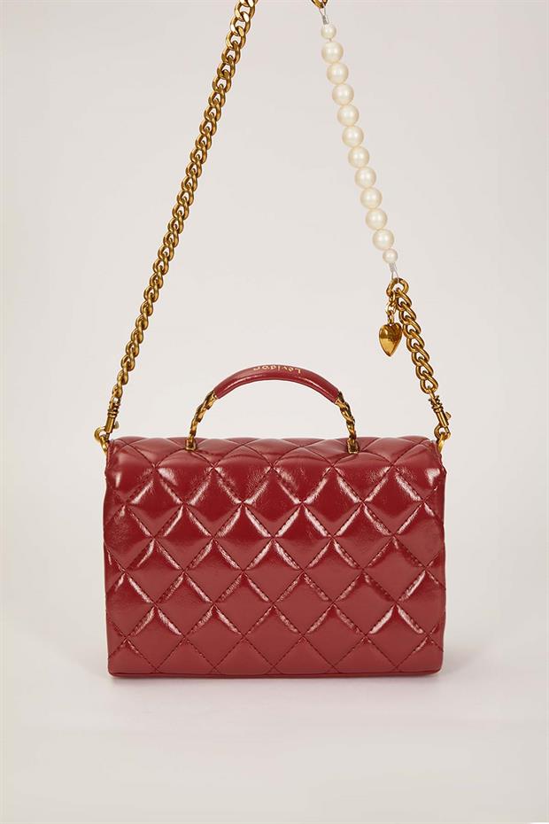 Kırmızı İnci Ve Kalp Aksesuar Detaylı Omuz Çantası