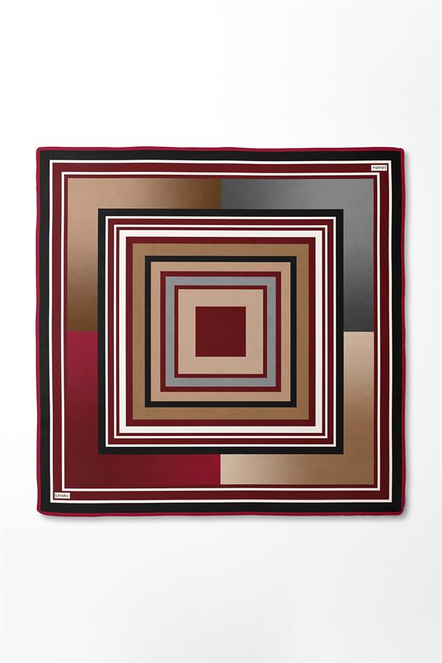 Kırmızı Kare Desen Twill İpek Eşarp