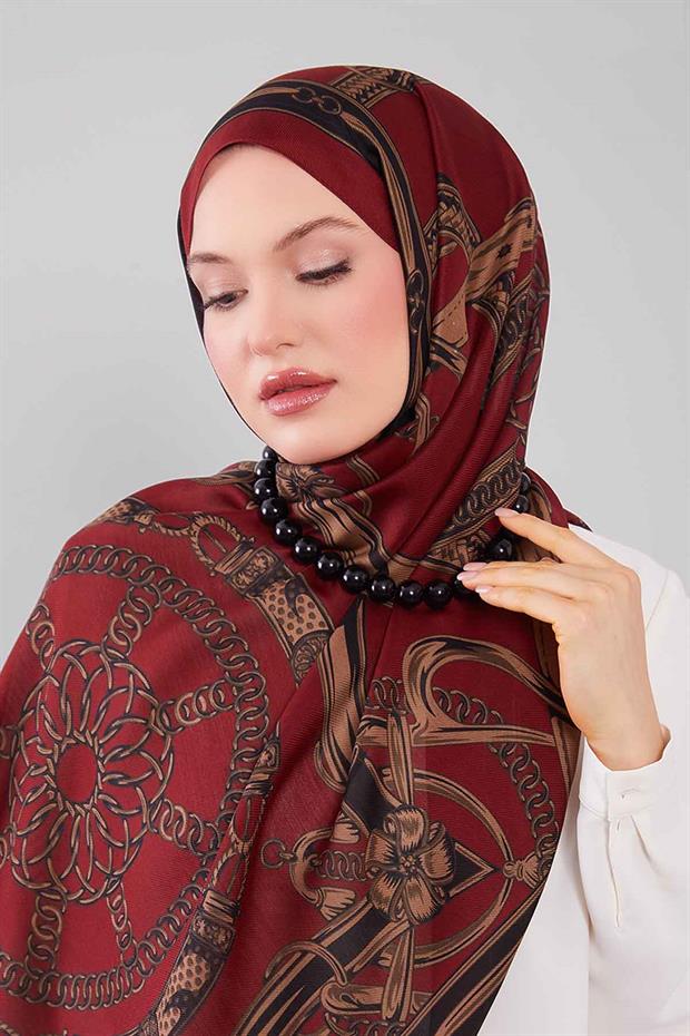 Kırmızı Karışık Desenli Yün İpek Şal