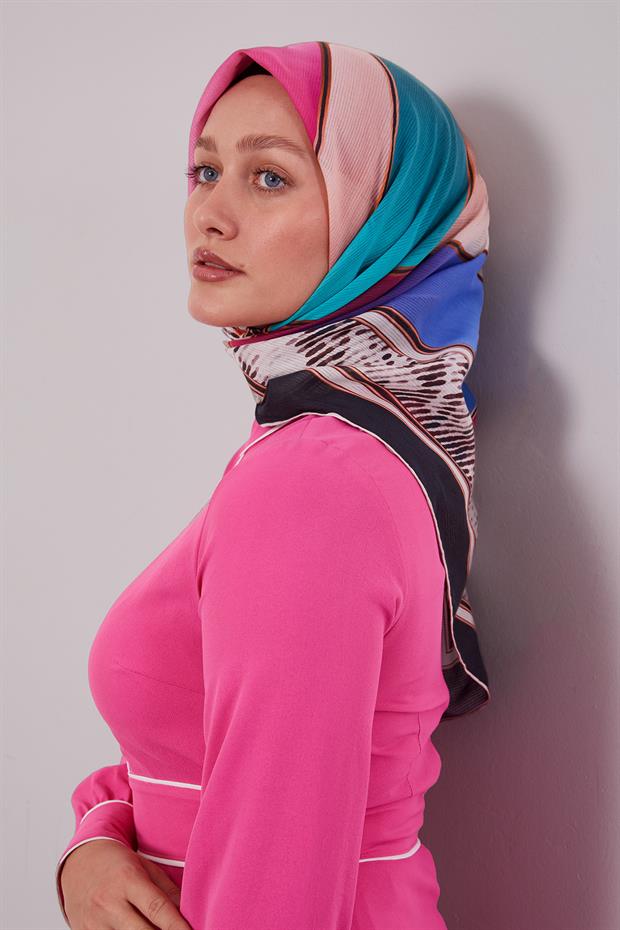 Kırmızı Karışık Geometrik Desen Pamuk Eşarp