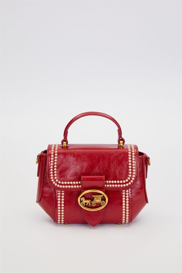 Kırmızı Kenar Desenli Dikişli El Çantası