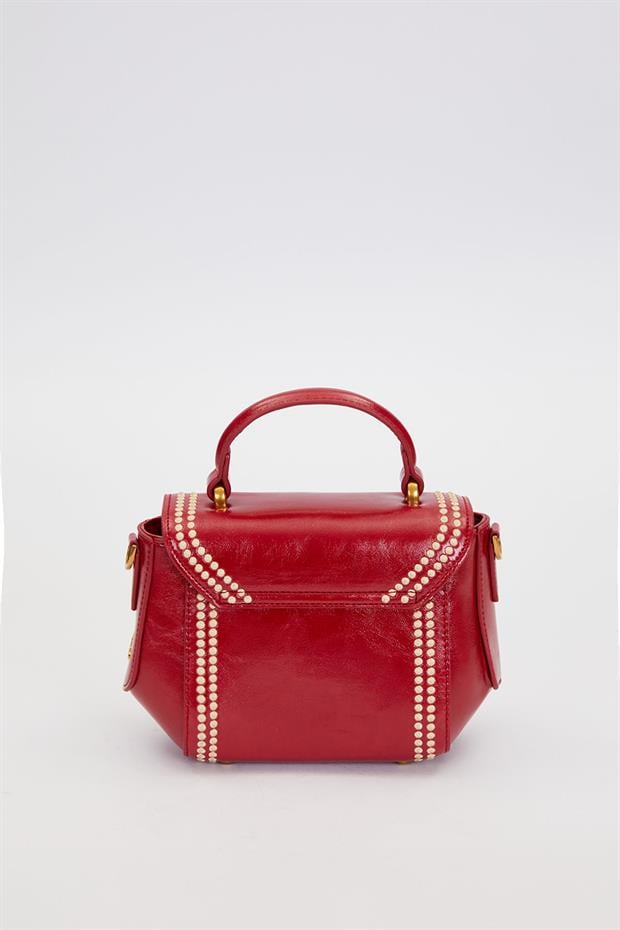 Kırmızı Kenar Desenli Dikişli El Çantası