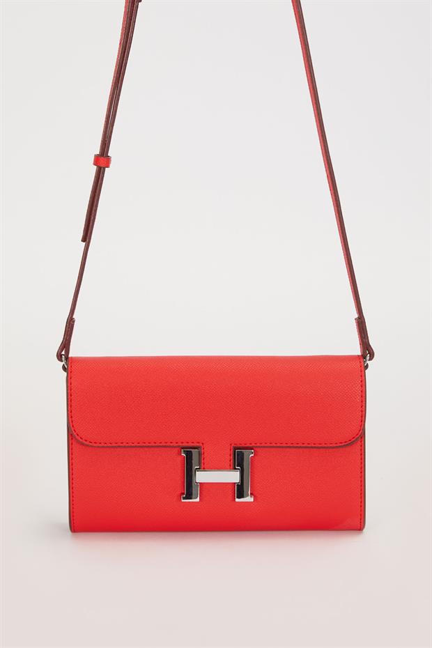 Kırmızı Kenar Dikiş Detaylı Omuz Çantası
