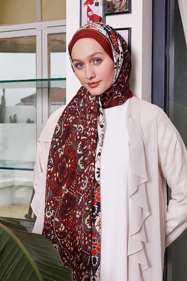 Kırmızı Kenar Motif Desen Royal Şal