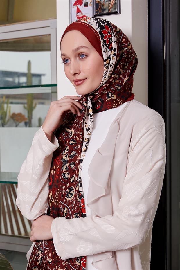 Kırmızı Kenar Motif Desen Royal Şal