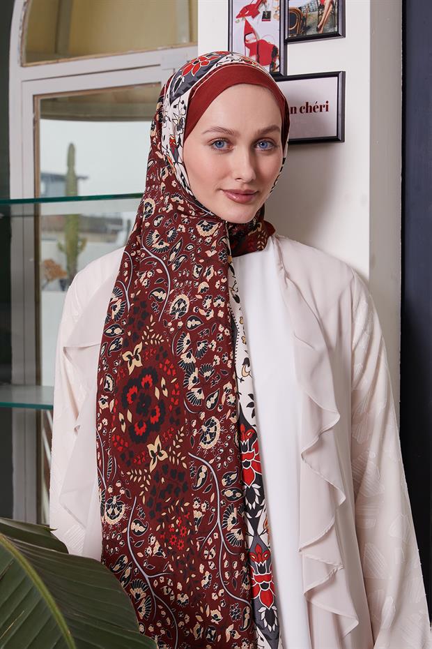 Kırmızı Kenar Motif Desen Royal Şal