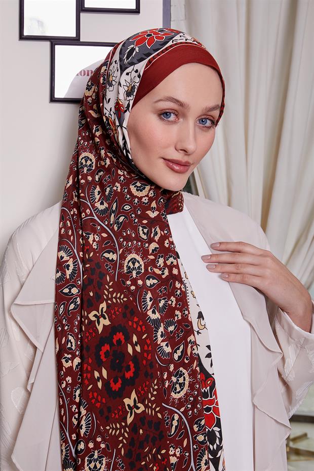 Kırmızı Kenar Motif Desen Royal Şal