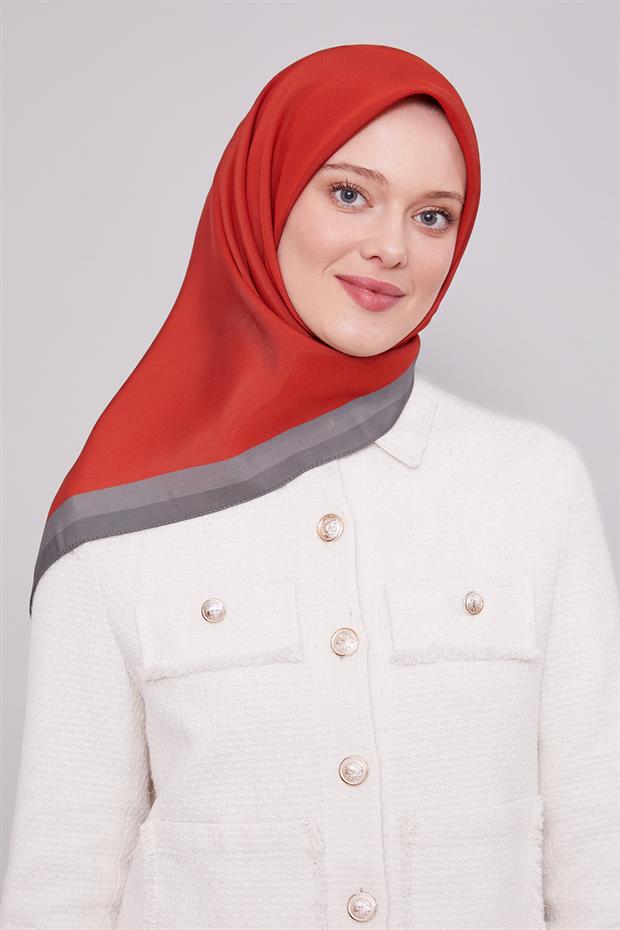 Kırmızı Kenar Şerit Aura Eşarp