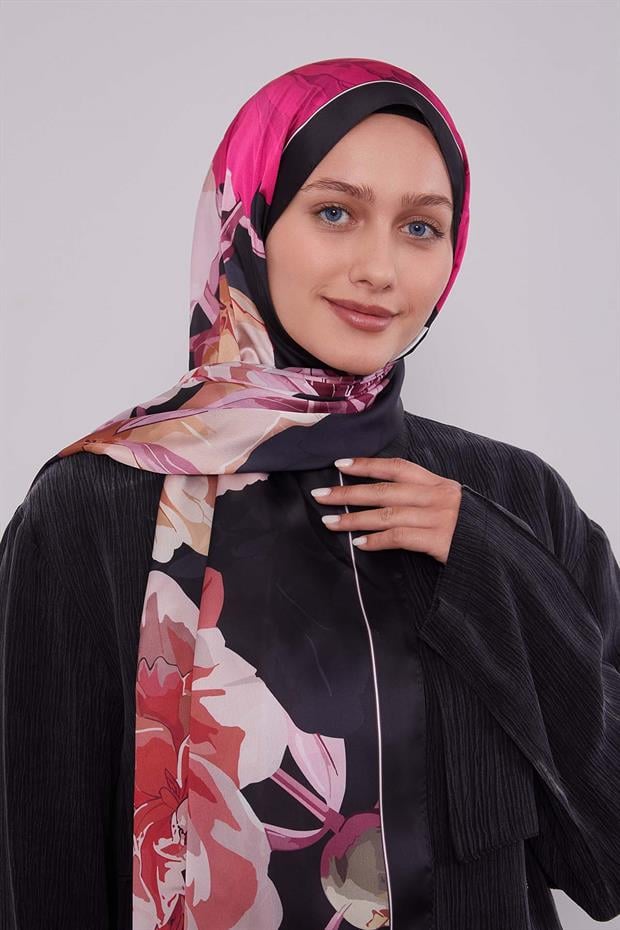 Kırmızı Lotus Desen Hint İpeği Şal