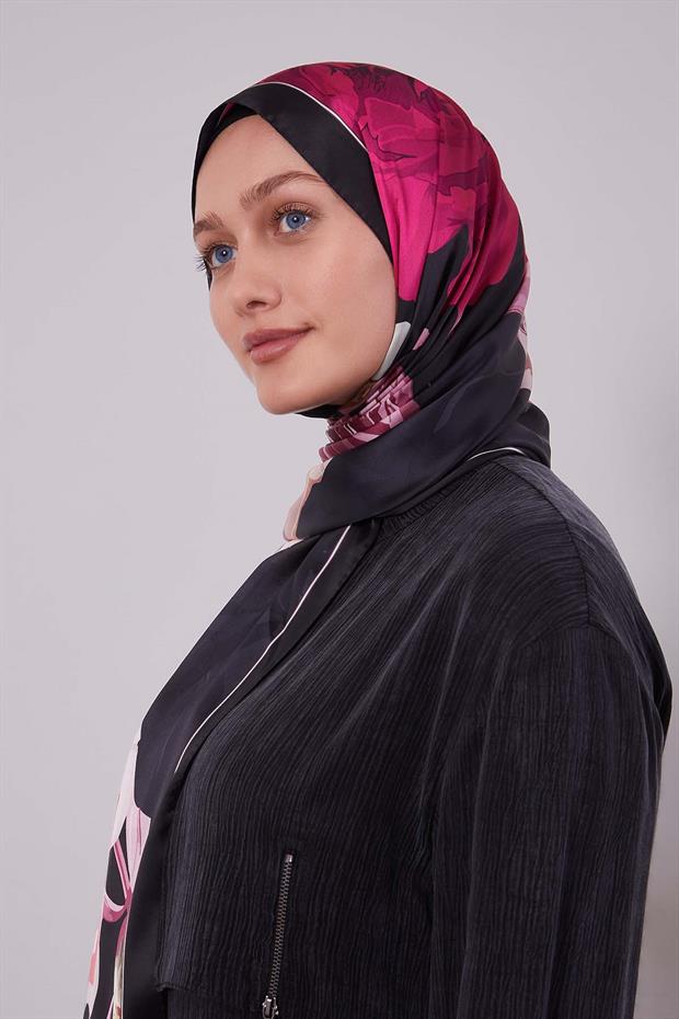 Kırmızı Lotus Desen Hint İpeği Şal