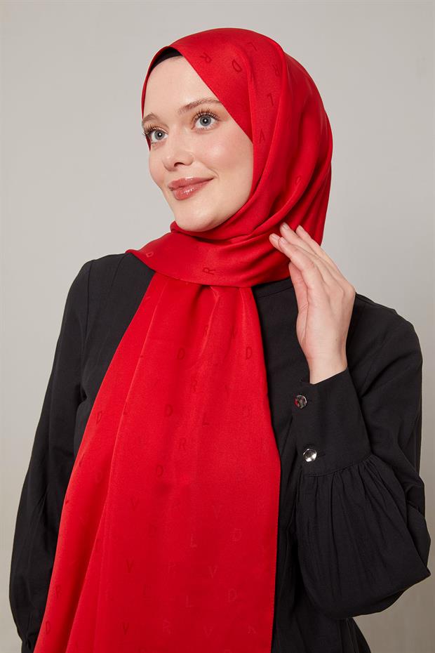 Kırmızı Mini LVD Baskılı Jakarlı Şal