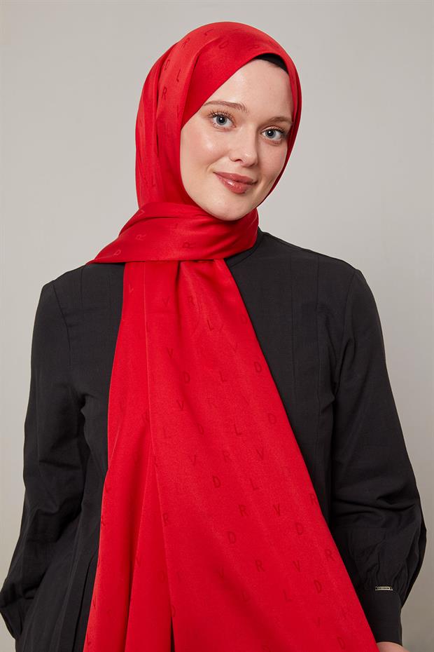 Kırmızı Mini LVD Baskılı Jakarlı Şal