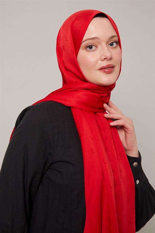Kırmızı Mini LVD Baskılı Jakarlı Şal