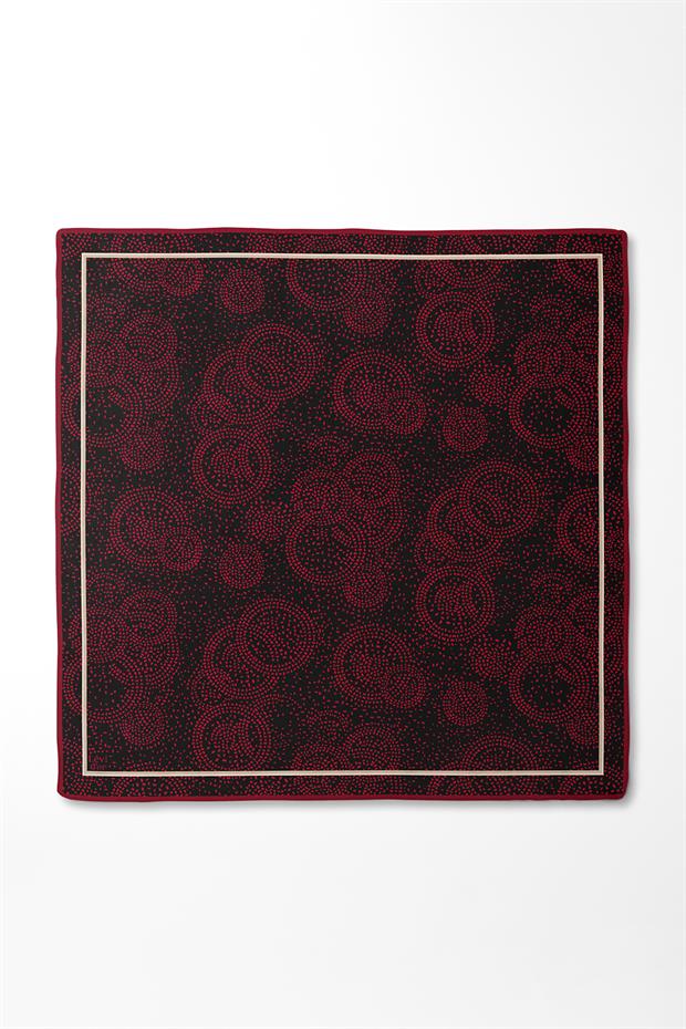 Kırmızı Noktalı Daireler Bask. Twill İpek Eşarp