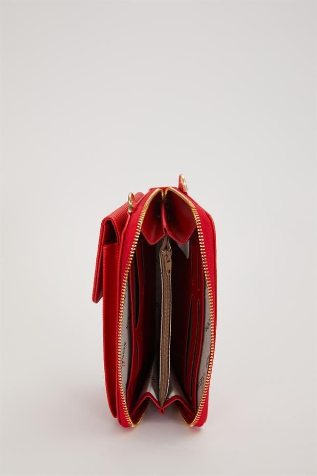 Kırmızı Ön Cepli Zincirli Cüzdan