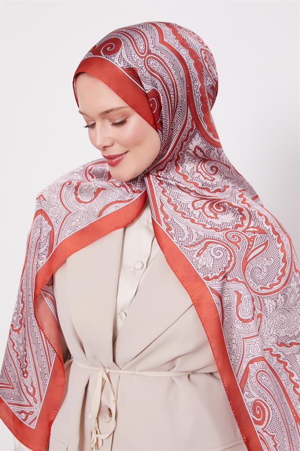 Kırmızı Sarmal Hint İpeği Şal