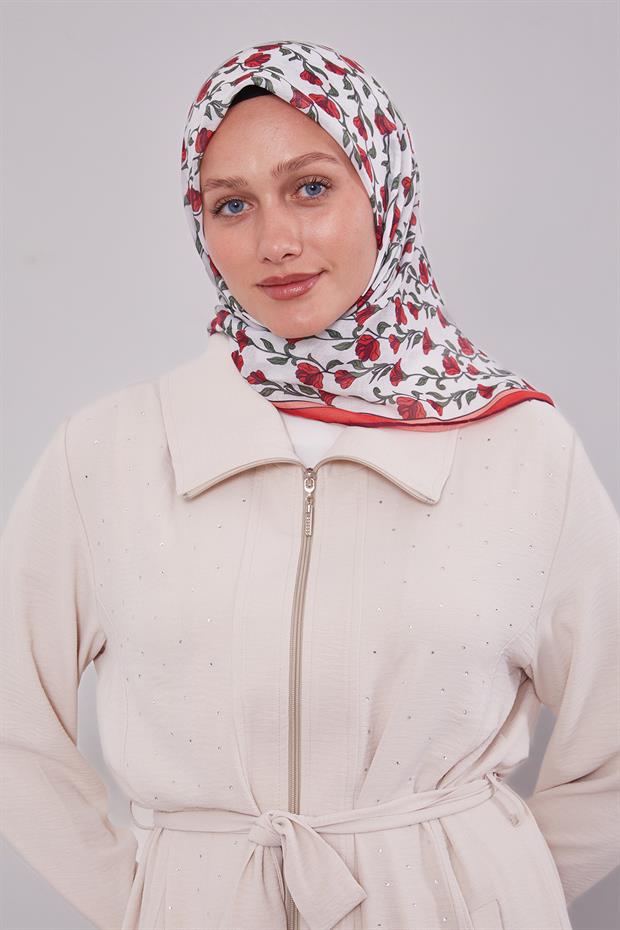 Kırmızı Sarmaşık Desen Soft Eşarp