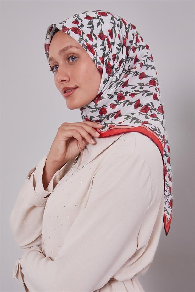 Kırmızı Sarmaşık Desen Soft Eşarp