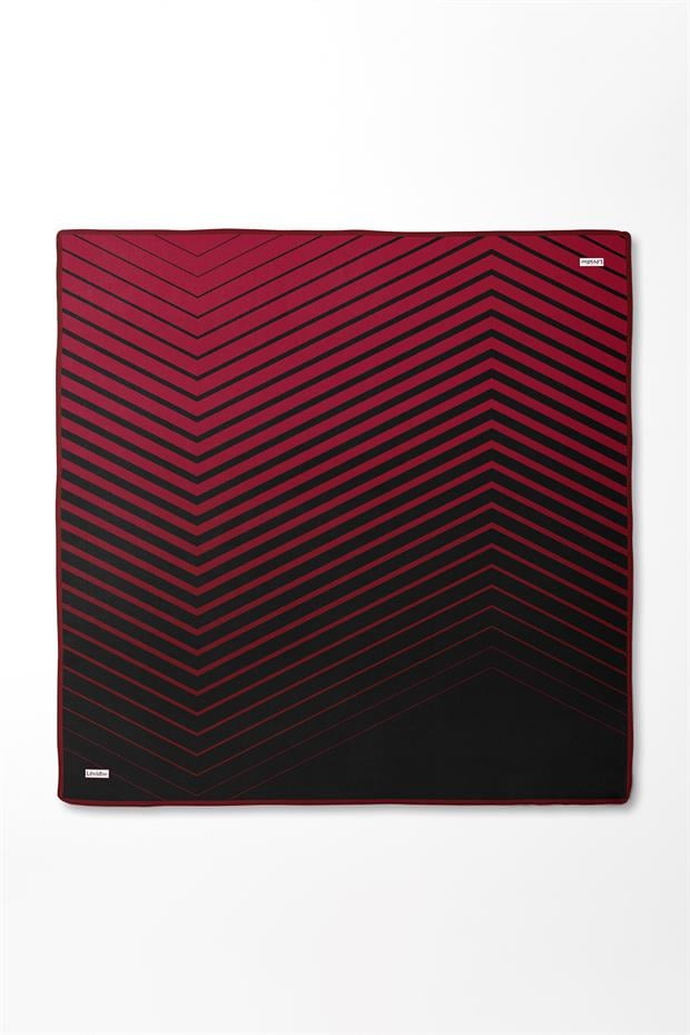 Kırmızı Şerit Desenli Twill İpek Eşarp