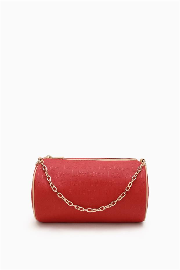 Kırmızı Baskılı Silindir Model El Çantası