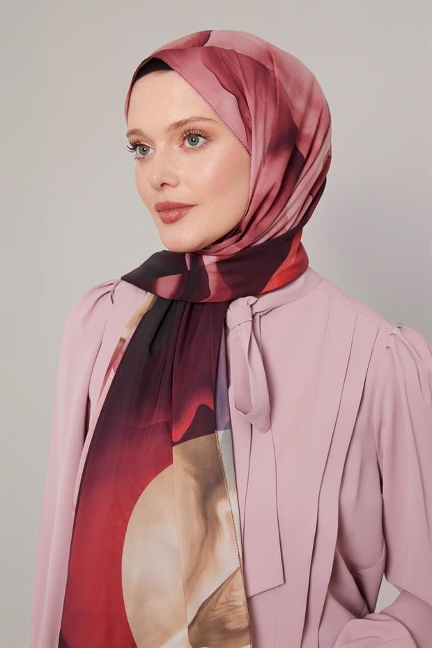 Kırmızı Soyut Desen Love Şal