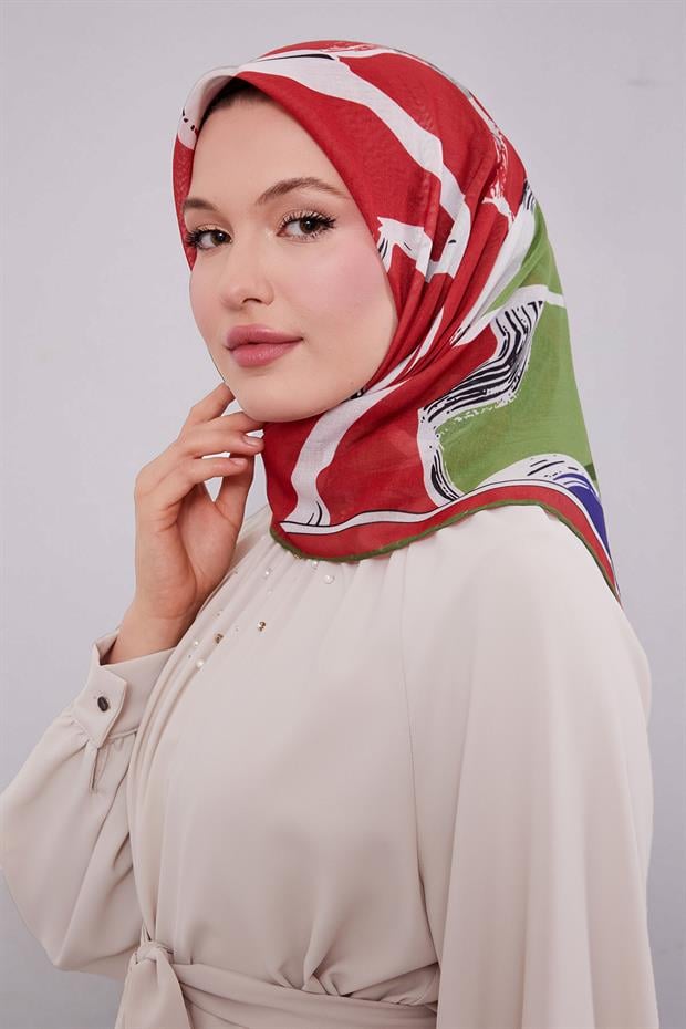 Kırmızı Soyut Desen Soft Eşarp