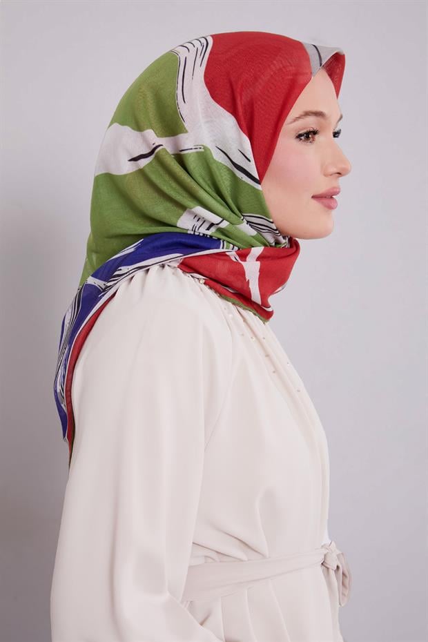 Kırmızı Soyut Desen Soft Eşarp