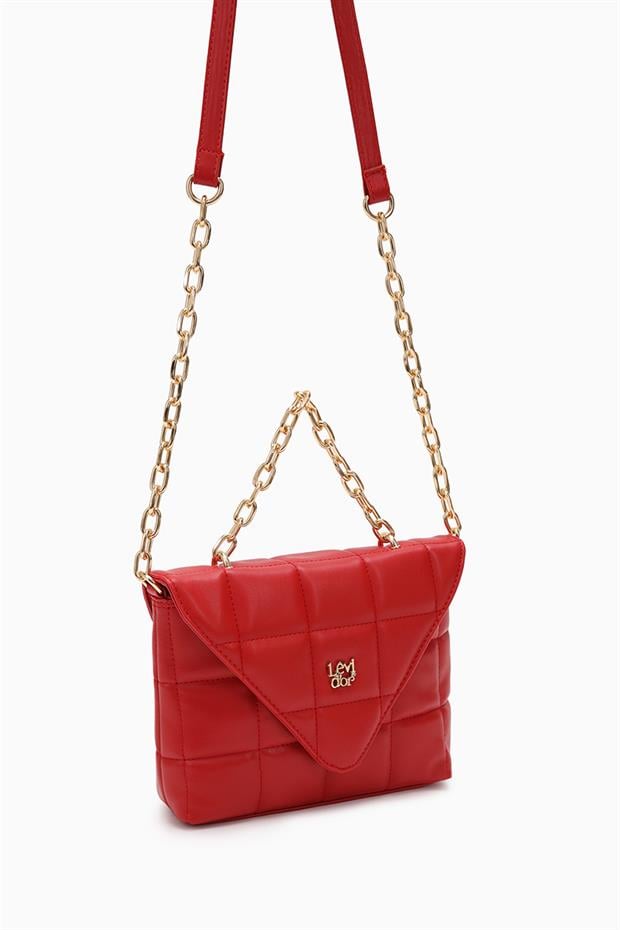 Kırmızı Üçgen Kapaklı Omuz Çantası