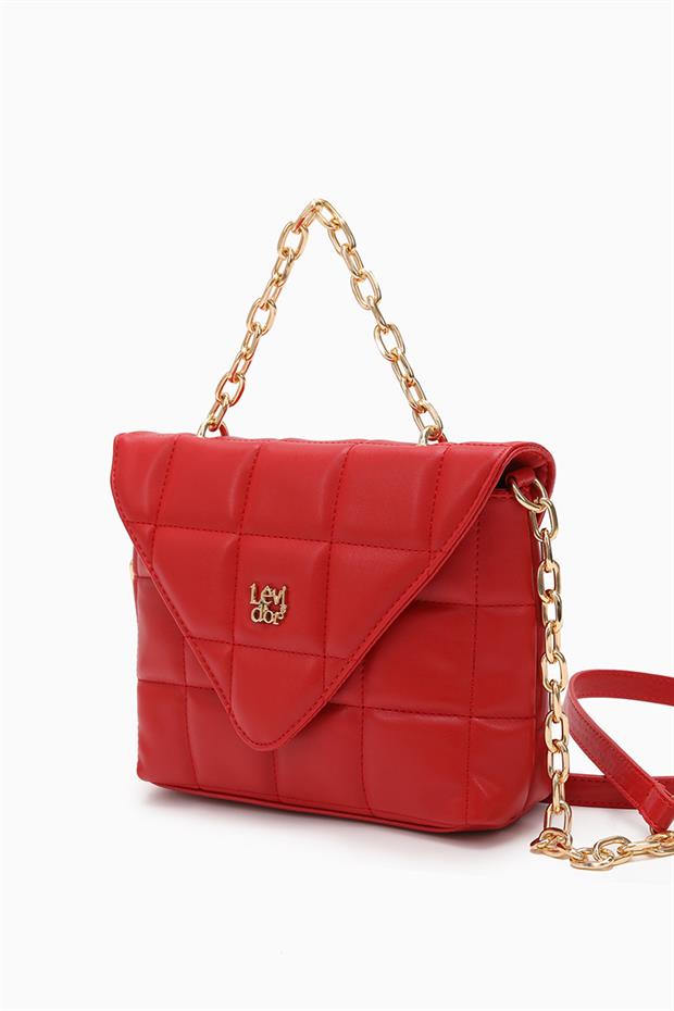 Kırmızı Üçgen Kapaklı Omuz Çantası