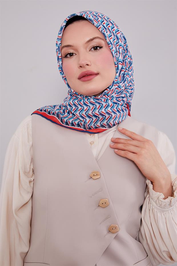 Kırmızı Zigzag Desen Soft Eşarp