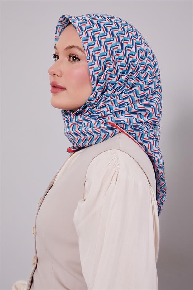 Kırmızı Zigzag Desen Soft Eşarp