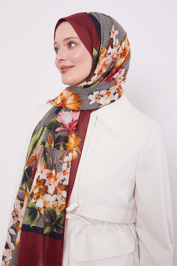 Kırmızı Zigzag Pamuklu Şal