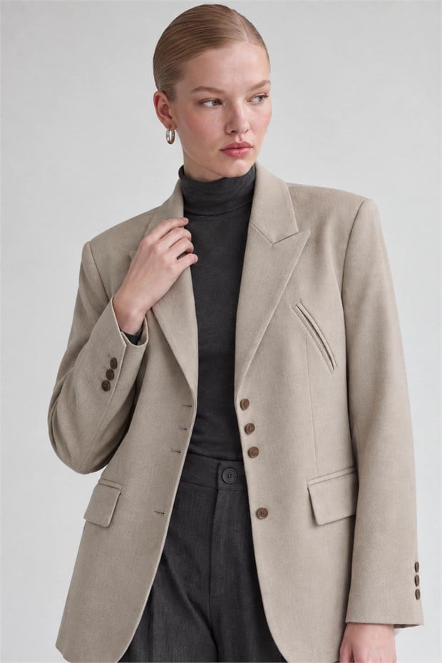 Klasik Kesim Blazer Ceket Haki