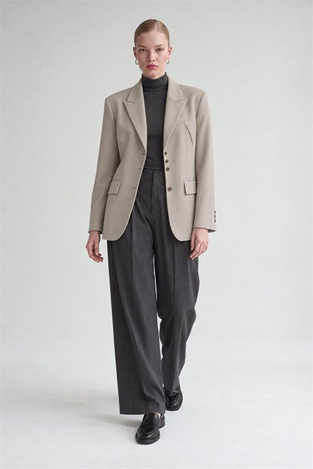 Klasik Kesim Blazer Ceket Haki