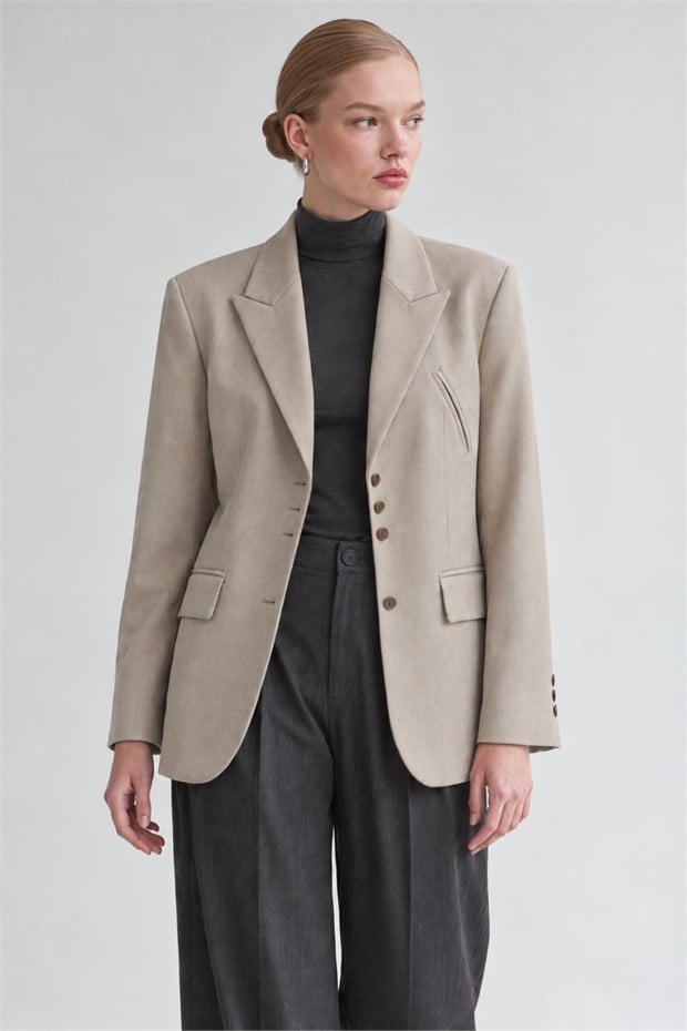 Klasik Kesim Blazer Ceket Haki