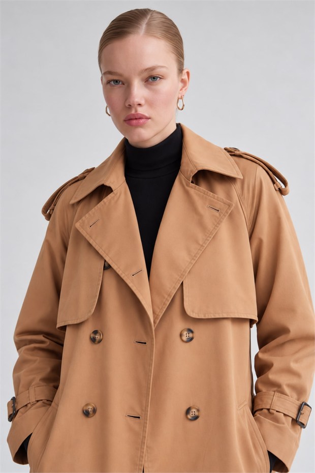 Kol Kemerli Trençkot Camel