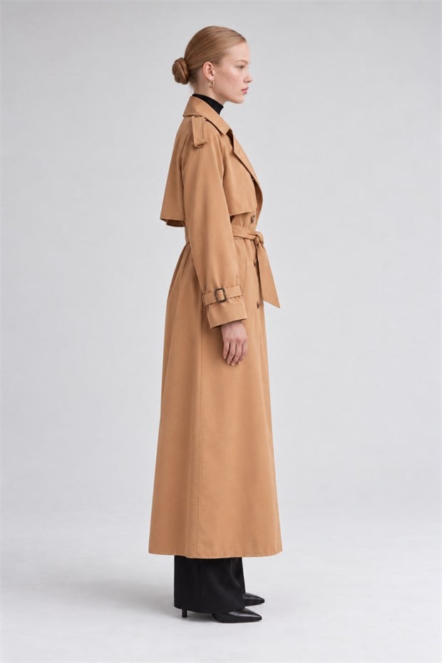 Kol Kemerli Trençkot Camel