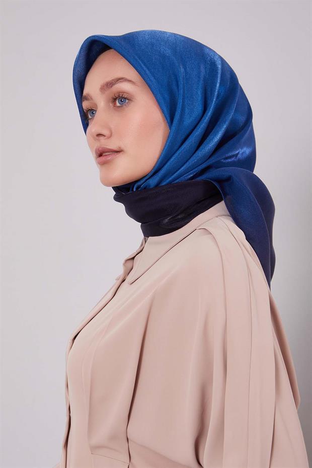 Kot Mavi Çift Renk Kehribar Eşarp