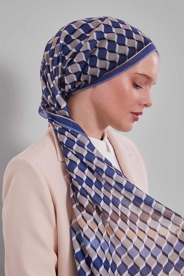 Kot Mavi Küp Desen Soft Eşarp