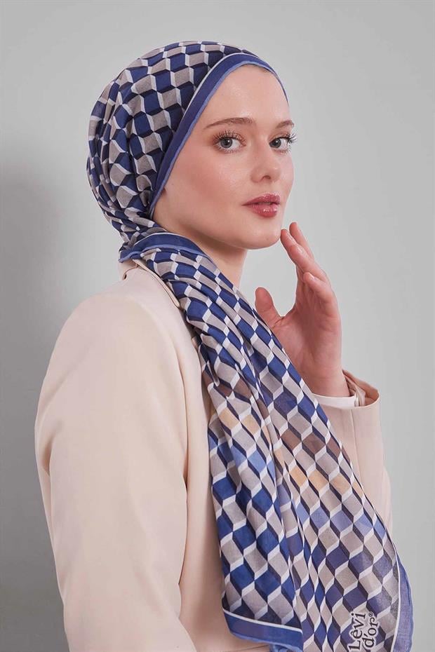 Kot Mavi Küp Desen Soft Eşarp