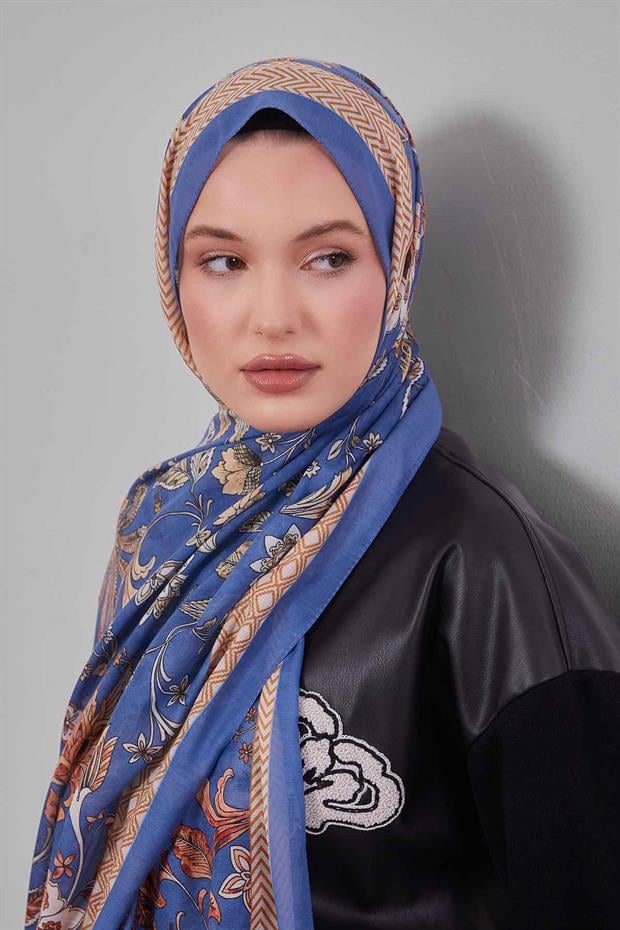Kot Mavi Lale Desen Sport Şal