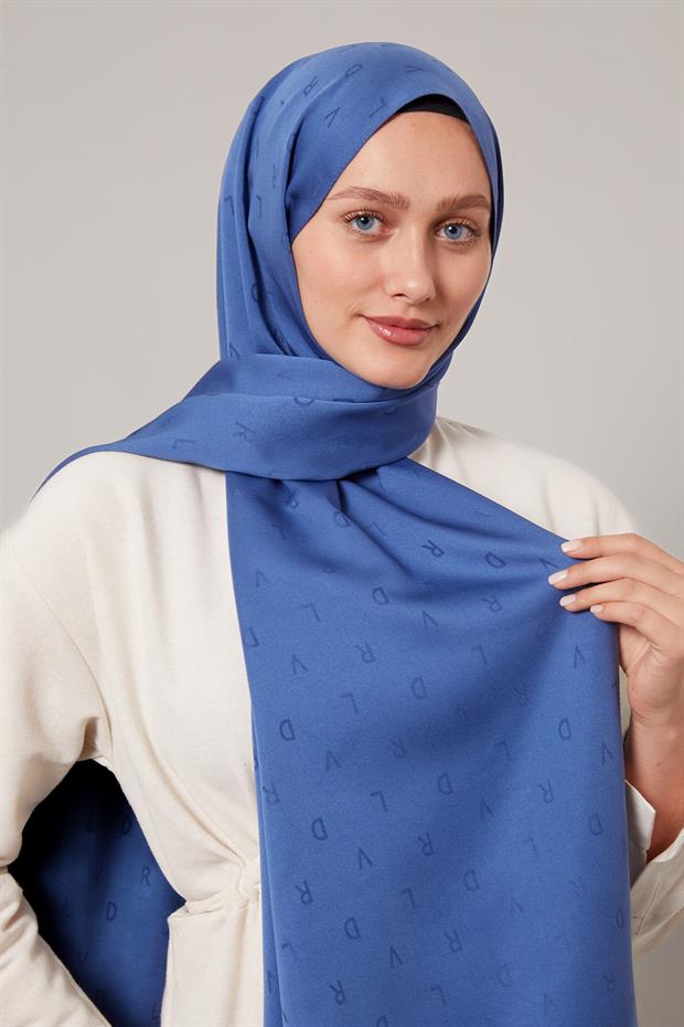 Kot Mavi Mini LVD Baskılı Jakarlı Şal