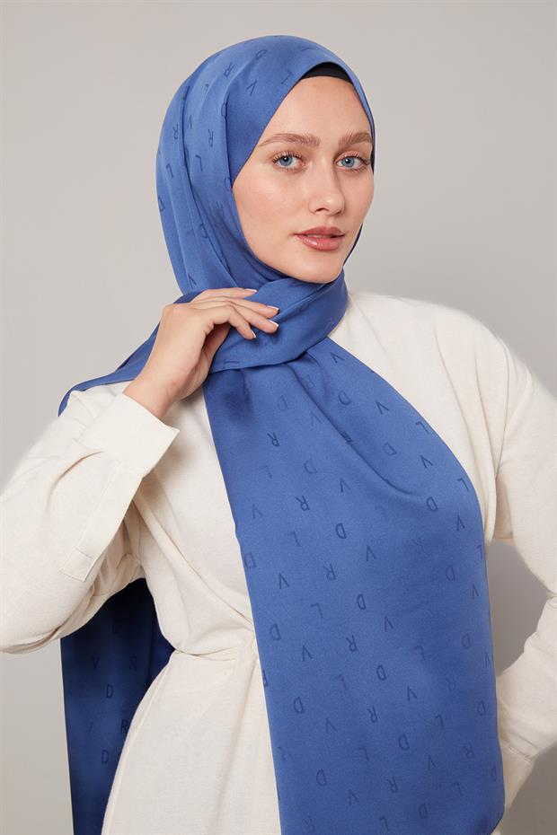 Kot Mavi Mini LVD Baskılı Jakarlı Şal